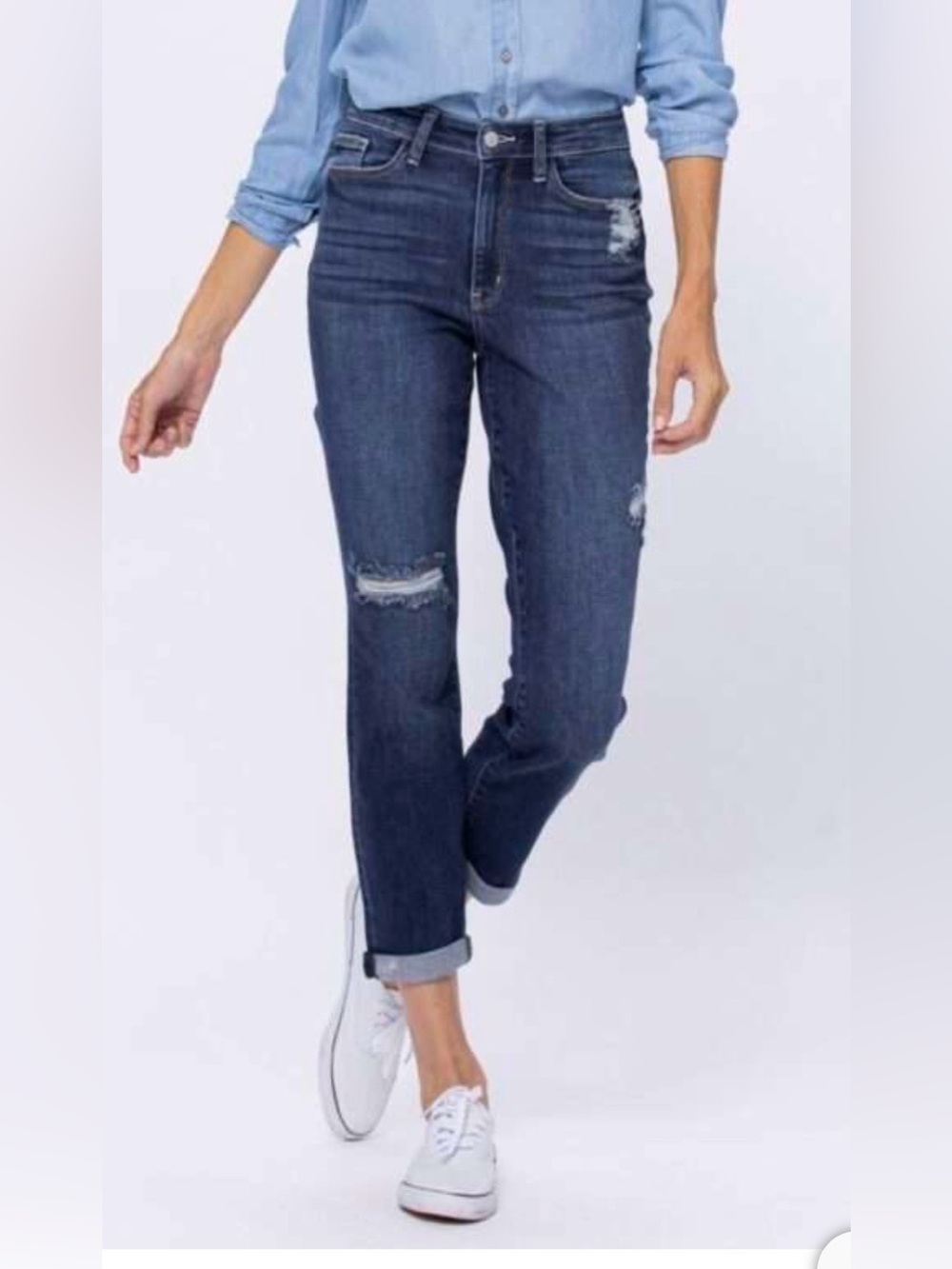 Judy Blue Dark Wash Distressed Boyfriend Jeans